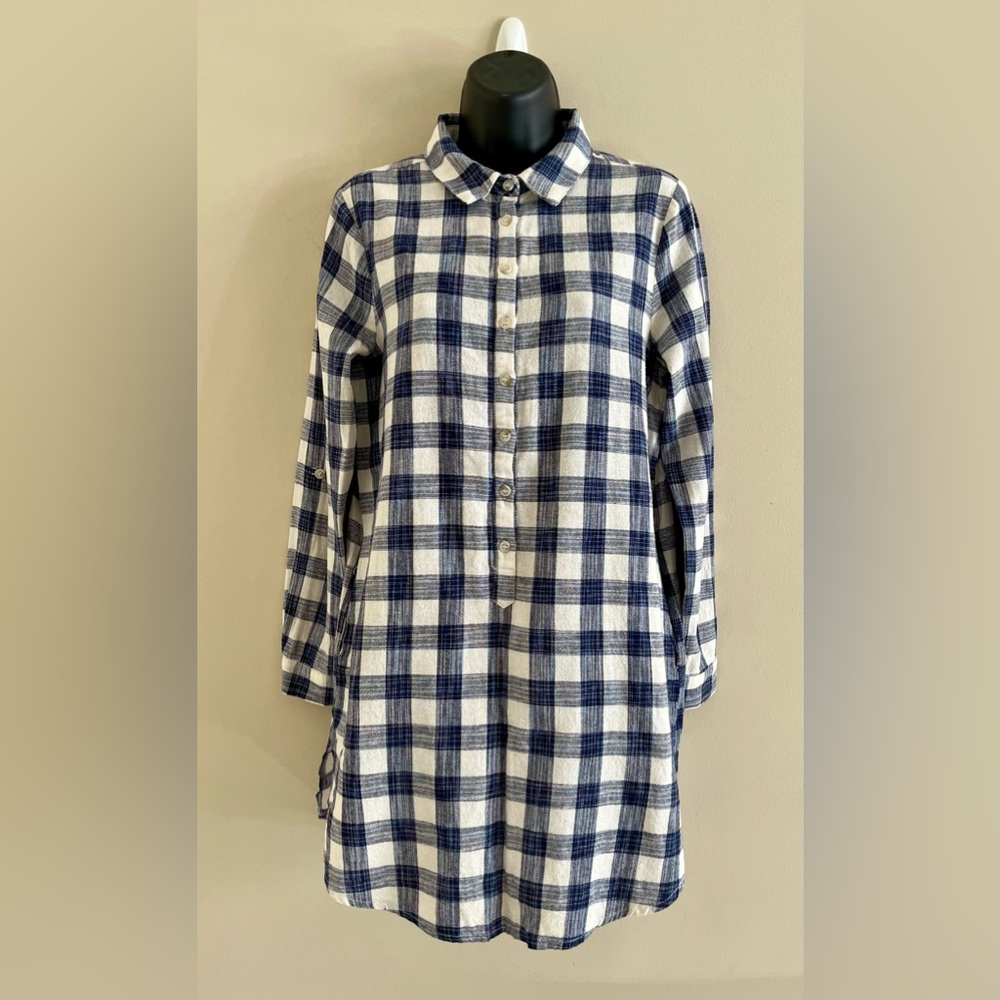 I Joah Women's Navy/White Plaid 100% Cotton Button Down Shirt Dress - Size Small